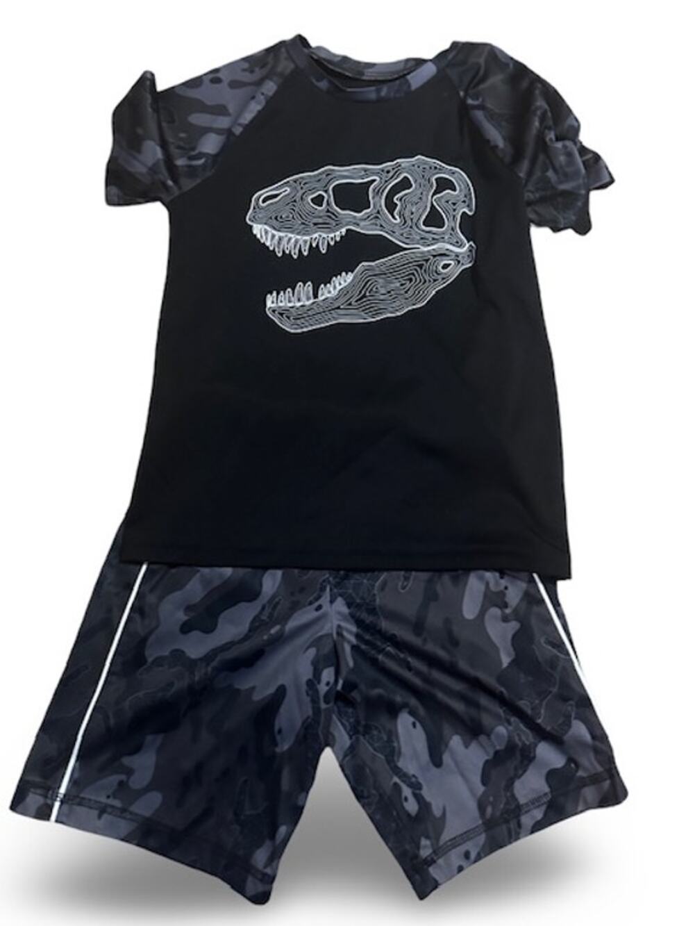 Jumping Beans Boys Outfit Size 5 Dinosaur Shirt Camo Shorts 2 Pc